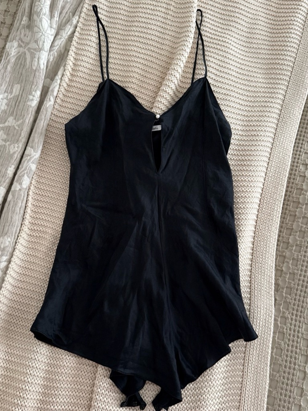Vintage Black 100% Silk Spaghetti Strap Romper/Bodysuit